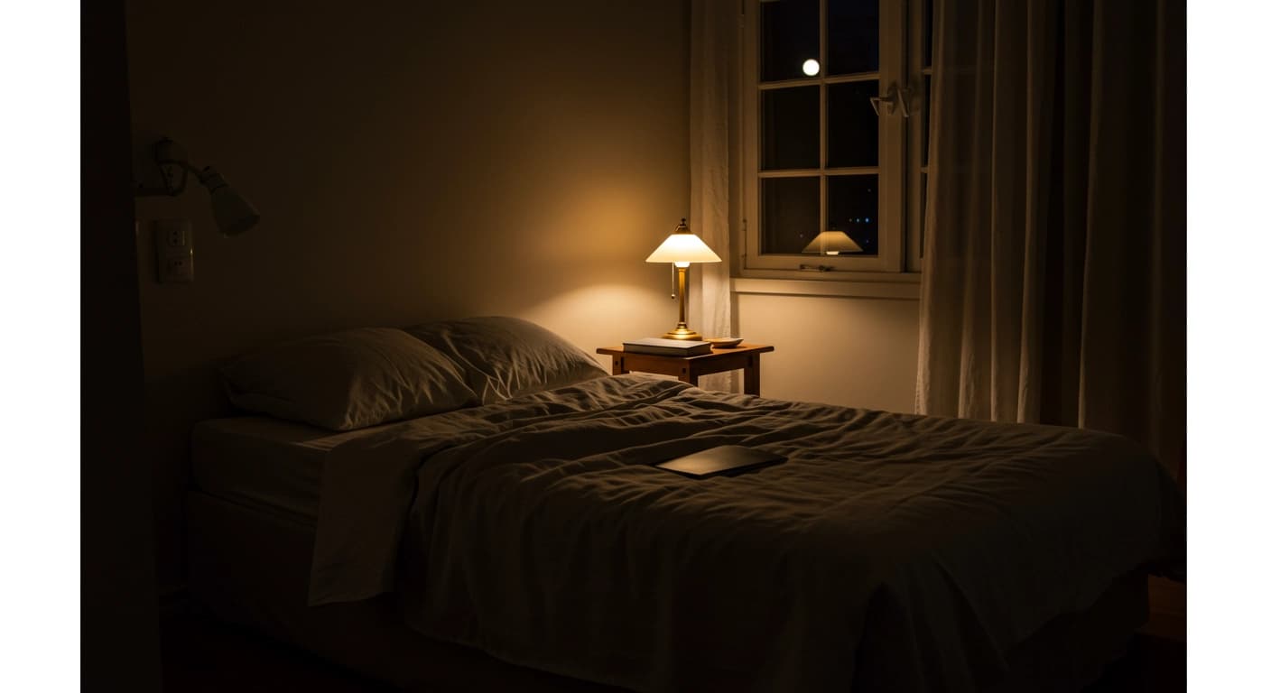 Una camera da letto tranquilla, buia e accogliente, ottimizzata per favorire un sonno riposante.